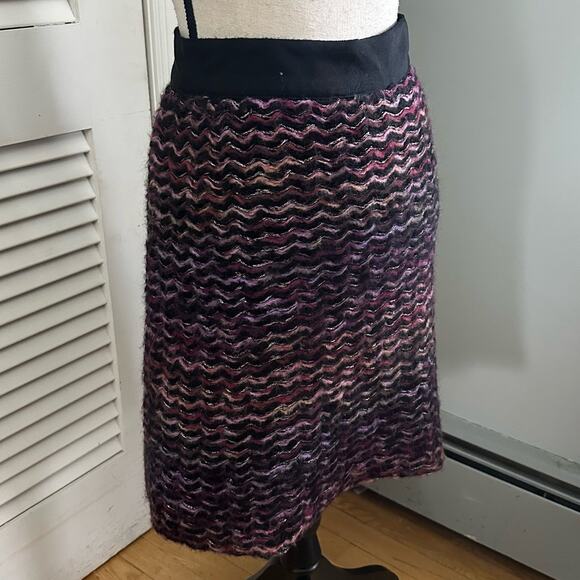 KNITTED KNOTTED Womens Skirt 12 Purple Textured Mohair Wool Fuzzy Preppy Career - Picture 4 of 13